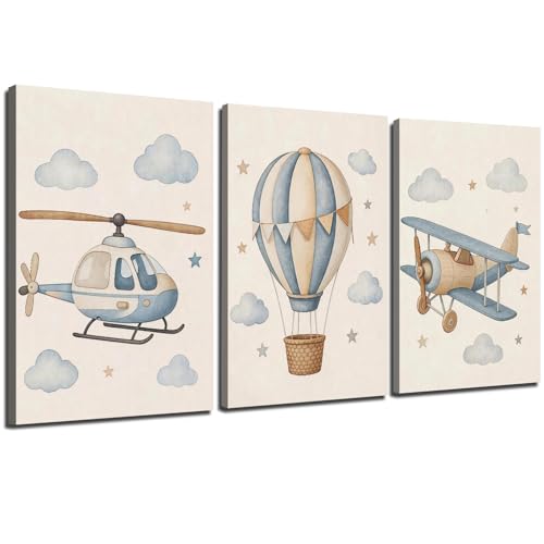 TYPTEK Nursery Wall Art Decor Set of 3,Vintage Aviation Whimsical