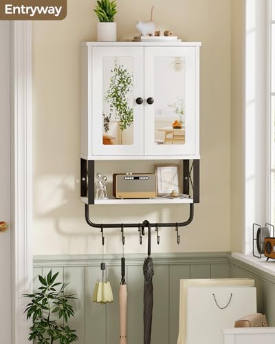 BEWISHOME Medicine Cabinet, Bathroom Wall Cabinet with Mirror, Wall Mounted Over The Toilet Storage Cabinet with Towel Bar and Adjustable Shelf, for Bathroom, 7.1\" D x 15.4\" W x 24.4\" H, White YYG10W