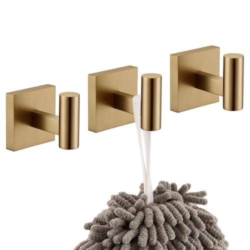 Image of KOKOSIRI Robe Hooks for Wall Mount Bathroom Towel Hook, Coat Hooks Bath Storage Hardware 3 Pack Champagne Bronze Stainless Steel B1013CPG-P3