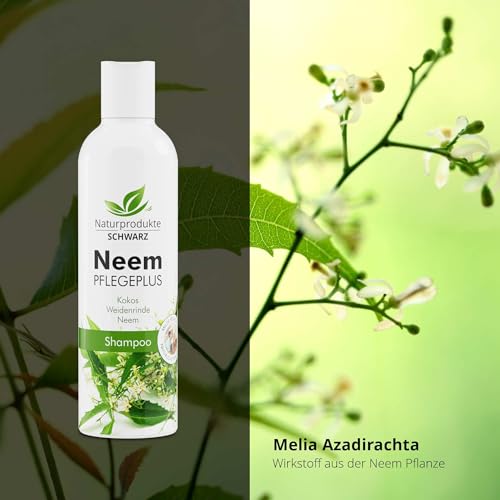 Naturprodukte Schwarz - Neem Pflegeplus Shampoo - Neemöl, Weidenrinden & Kokos Extrakt - Ohne Silikone, 250ml