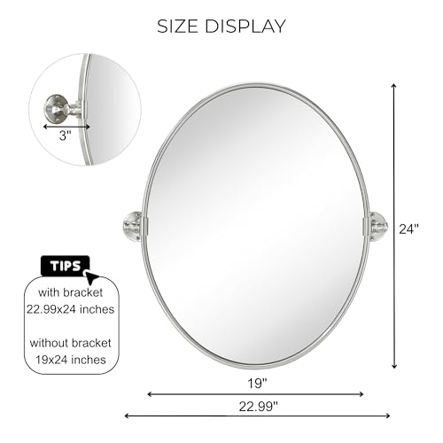 Image of TEHOME Oval Brushed Nickel Metal Pivot Bathroom Vanity Mirror Tilting Vanity Mirrors for Wall, Overall 22.99 x 24 inches (Mirrror 19 x 24 inches)