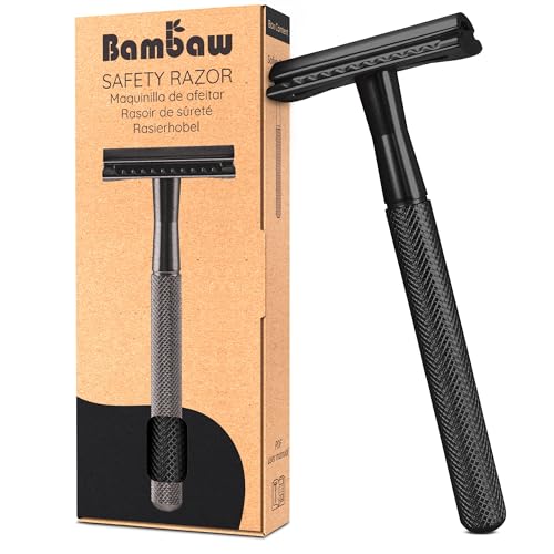 Bambaw Double Edge Razor Men Metal Safety Razors for Men Manual Shaving for a Close Shave with Non-Slip Handle Suitable for All Skin Types Smooth Shave No Blade Included (Black)