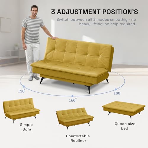 Image of Wakefit Flexia Sofa Cum Bed - Three Seater - Reflection Series Yellow