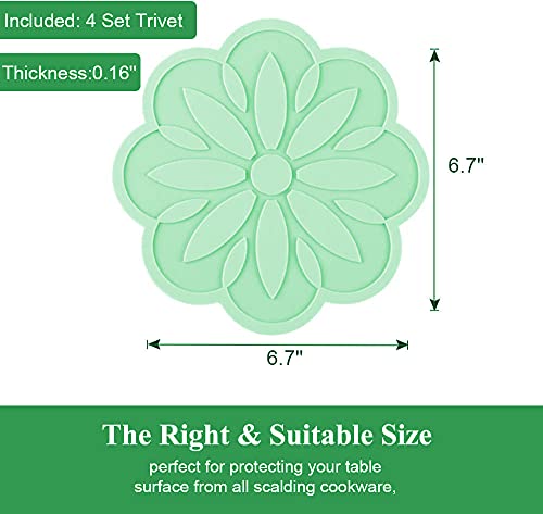 Image of Silicone Trivets Mats, Silicone Hot Mats Set, Silicone Hot Pads, Silicone Pot Mat for Countertop, Trivet Pads Heat Resistant, Table Placemats (Pack of 4 Green)