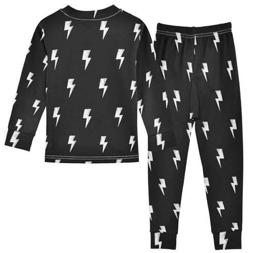Pajama Sets Long Sleeve Lightning Bolt Pattern Print Soft Comfy Sleepwear 2 Piece PJS 3-8T3