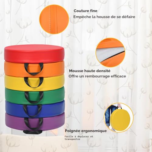 Galette de chaise en mousse avec poignée, coussin de sol empilable multicolore 38 cm