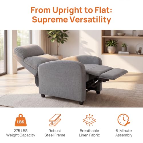 Image of Manual Massage Recliner Chair, Oversized Lazy Boy Reclining Couch Chair with Lumbar Heat & Adjustable Backrest, Single Recliner Sofa for Home Theater Seating, Living Room, Bedroom, Gray
