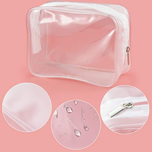 5 Packs Clear Cosmetics Bag TSA Approved, Wobe PVC Zippered Toiletry Carry Pouch Portable Makeup Bag for Vacation Travel, Bathroom and Organizing Waterproof Makeup Vinyl Case (Medium, White)3