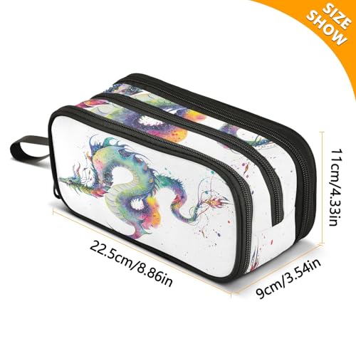 Image of Bolaz Watercolor Dragon Pencil Case Large Capacity Pen Bag with Compartment Students Stationery Organizer Pencil Pouch Marker Case for School Office Work