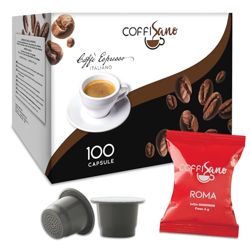 COFFISANO 100 Capsule di Caffè Compatibili con Nespresso Miscela Roma - Espresso Monodose Italiano - Gusto Cremoso ed Equilibrato