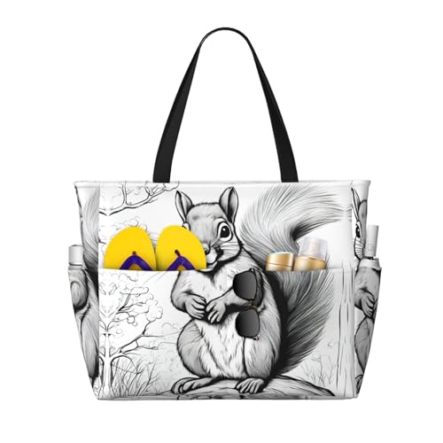Sac fourre-tout imprimé écureuil grand sac à main noir spacieux