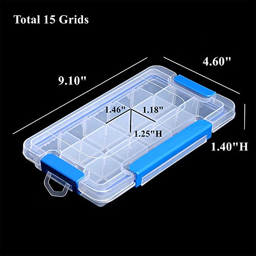 Image of Adjustable Plastic Divider Storage Box Container for Bead, Button, Small Parts,15 Grids, Pack of 3, Clear