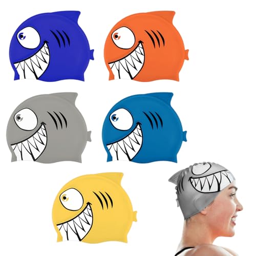 Tivi Tovo 5 Pack Kids Swim Cap Silicone Funny Fish