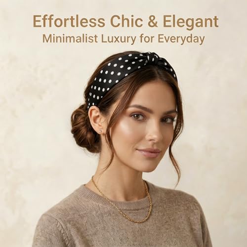 Image of ZLYC Mulberry Silk Headband for Women's Hair, Polka Dots Black