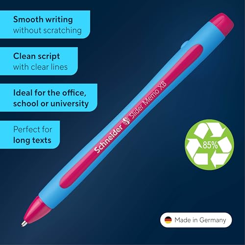 Schneider Slider Memo XB Ballpoint Pen Pink Ink Blue Barrel Pack of 10