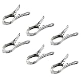 Toyvian 6 Pinzas para Ropa de Acero Inoxidable Grandes Antideslizantes, Clips Fijación Colchas y Sábanas a Prueba de Viento, Tamaño 13x6.5 Cm, Multiusos para Balcón, Baño y Hogar