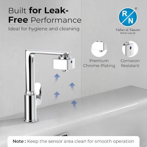 Image of RN Automatic Touchless Sensor Faucet for Wash Basin, Motion Sensor Bathroom Sink Tap, Hands-Free Smart Faucet with Chrome Finish, Water Saving Kitchen & Bath Fixture