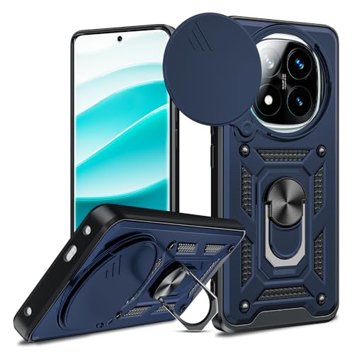 LeYi Funda para Xiaomi Redmi Note 14 Pro Plus 5G, Carcasa Cubierta de cámara Deslizante Proteger Anillo Soporte Silicona TPU Armor Bumper Case, Azul