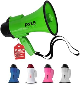 Pyle Compact Battery-Operated Megaphone with Siren - 30 Watt Power, Microphone, 2 Modes, PA Sound, Bullhorn, Foldable Handle for Cheerleading, Police Use (Green)