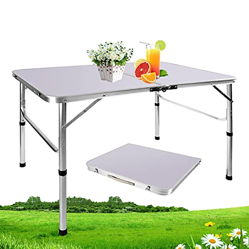 Klappbarer Camping-Picknicktisch aus Aluminium, 90 x 60 x 67 cm, für Garten, Terrasse, Kaffee, Küche, Esstisch, Grill-Buffet, Party, Bocktisch mit 2 verstellbaren Höhen, für drinnen und draußen, 90 x