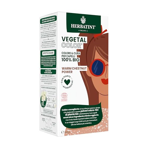Herbatint Vegetal Color Warm Chestnut Power, Castaño Cálido , Coloración Vegetal para Cabello a base de Henna y Hierbas Ayurvédicas, 100% Natural y Orgánica - 100 Gramos