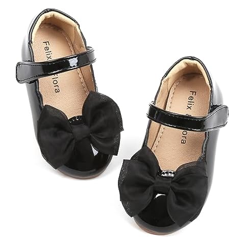Felix & Flora Girls Toddler Little Ballet Shoes Size 5 - Flower Girls Mary Jane Flats Dress Shoes Party Wedding(Black,5 Toddler) Cover
