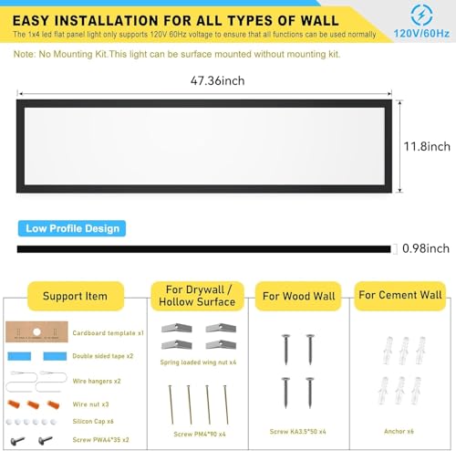 Image of AIKVSXER 18 Pack 1x4 LED Flat Panel Light Surface Mount Black, 5500LM 50W