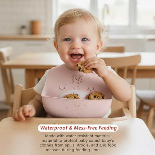 Image of SAFE-O-KID Premium Silicone Baby Bib - Lightweight, Foldable, Non-Toxic Bib with Spill-Proof, Adjustable, Soft, BPA Free Easy-to-Clean Feeding Bib for toddlers - Assorted