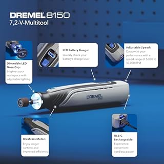 Dremel 8150 Cordless Brushless Multi Tool, Rotary Tool Kit 7.2V 2Ah USB-C Rechargeable, 20 Accessories, Variable Speed 5,000-30,000 RPM, LED Light, Cutting, Sanding, Carving, Grinding