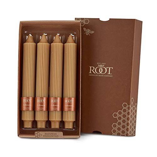 Root Unscented 9-Inch Grecian Collenette Dinner Candles, Raw Beeswax Color, 4-Count Box #TOP25