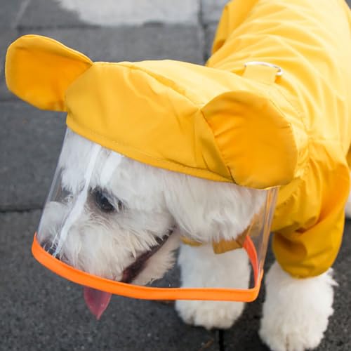 Roupa de chuva com capuz impermeável para filhotes, poncho de cachorro de desenho animado respirável
