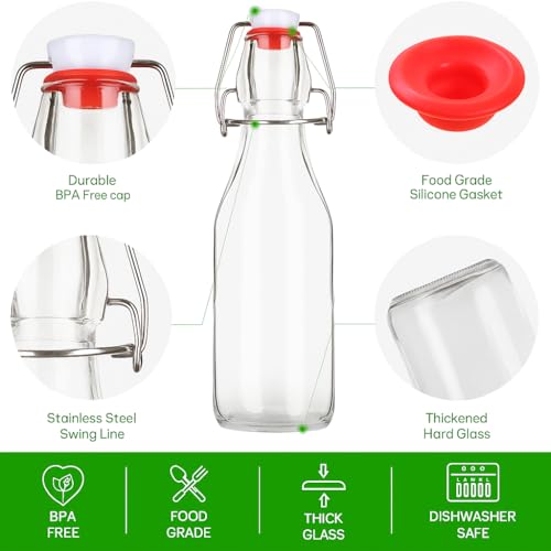 Image of Clear Glass Bottles with Airtight Swing Top Lids - Leakproof Reusable Round Glass Jars for Water, Juice, Kombucha, Milk, Vinegar, Oil & Beverages - Pack of 4 (Clear)