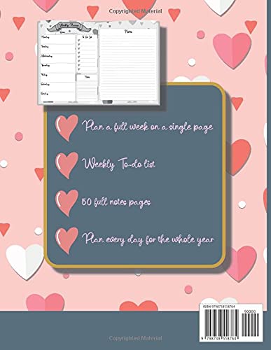 Page a Week Weekly Planner: Plan Every Day For The Full Year Planner & Notebook With Heart Themed Design image 3