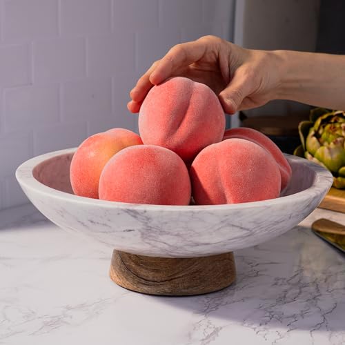 Cork & Mill Marble Decorative Bowl for Home Decor - Handcrafted Natural Stone with Acacia Wood Pedestal - Versatile 11" Catch All for Entryway, Kitchen Fruit Bowl, Potpourri, Dining Table Centerpiece - Image 5