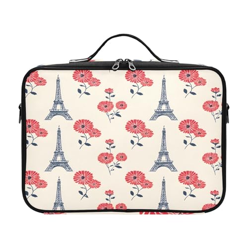 zyrtty Travel Makeup Train Case Eiffeltier Tower Red Flower Pattern Cosmetic Organizer Portable Storage Bag with Adjustable Dividers for Cosmetics Brushes Toiletry Jewelry Digital Accessories