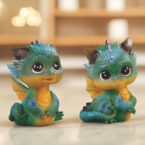 ICE ARMOR 3.25" H 2-PC Set Green Baby Dragon Fantasy Decorative Figurine Statue Decorative Display Ornament Home Accent Collectible for Living Room Bedroom Office Use image 3