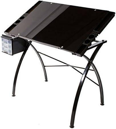 Offex Dezign Line Black Glass Top Drafting and Hobby Craft Drawing Table