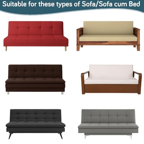 Image of HOKIPO 280 GSM Armless Sofa Cover for Sofa Cum Bed, Stretchable Elastic Futon Slipcover - 'Aria Nova' Medium, Tropical Teal (AR-6702-TL)