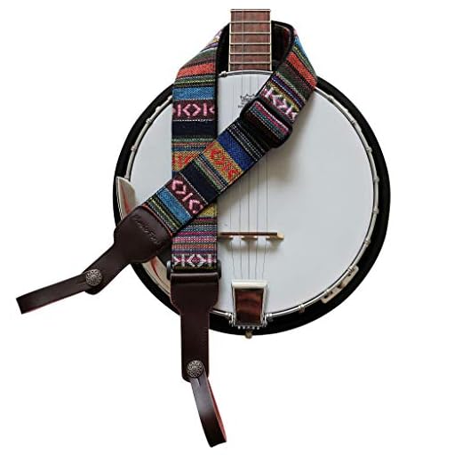 MUSIC FIRST Design original, 5 cm de largura (5 cm), tecido tingido de fio estilo country clássico e pulseira de couro genuíno Delux Banjo, com 2 peças de cinto de couro MUSIC FIRST (estilo country clássico)