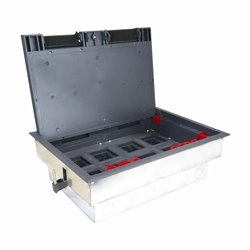 Image of MX 16-Module Plastic Floor Pop-Up Box - Flush Recess Mounting with Plastic Plate Cover, Stainless Steel Reinforcement, 45 Series, Concrete Floor Installation