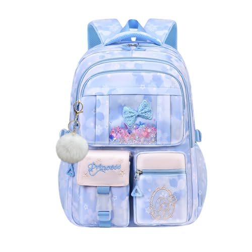 NIWEIYA Mochilas escolares fofas para meninas, mochilas para livros, vários bolsos, mochila infantil para ensino fundamental e médio, Flor azul
