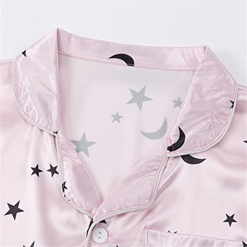 Girls Kid Silk 𝐏ajamas Sets Short Sleeve Button Shirts Tops Pants Outfits Satin 𝐏js Trendy Preppy Cute Summer Loung𝐞wear2