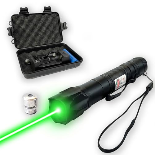 MinimaUrb Green Presentation Pointer with Kaleidoscope Cap, Adjustable Focus Handheld Pointer for Classroom Teaching, Office Meeting, Lecture and Training, Durable Aluminum Alloy, Rechargeable Set
