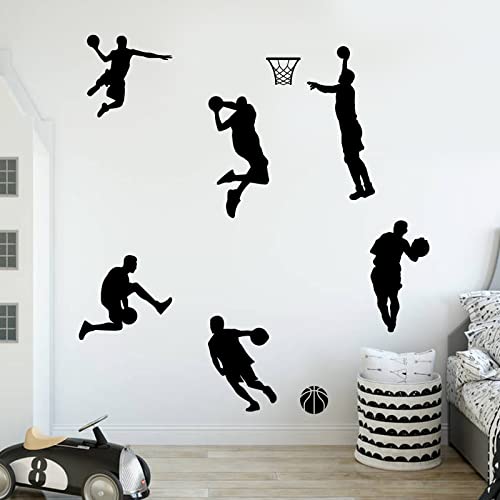 SUPERDANT Basketball Dunk Wall Decal 6 Man Playing Basketball Wall Stickers Removable PVC Wall Art for Basketball Fan Boy Room Decoration Basketball Room 40x98cm