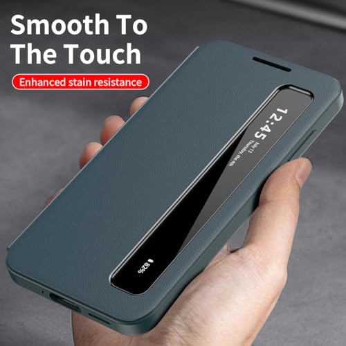 Fenêtre transparente Galaxy A17 étui en cuir de luxe vert coque mince antichoc haut de gamme