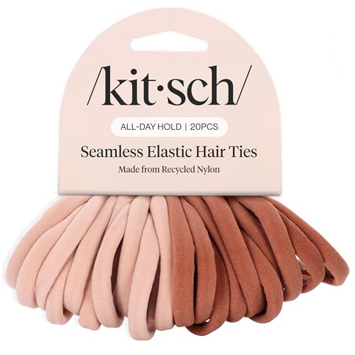 Kitsch Nylon Hair Ties No Damage - Stretchable Hair Bands for Strong All-Day Hold, Ponytail Holders | Hair Accessories for Girls | Ideal Gifts for Women & Mothers Day Gifts For Mom - Blush 20 Pcs