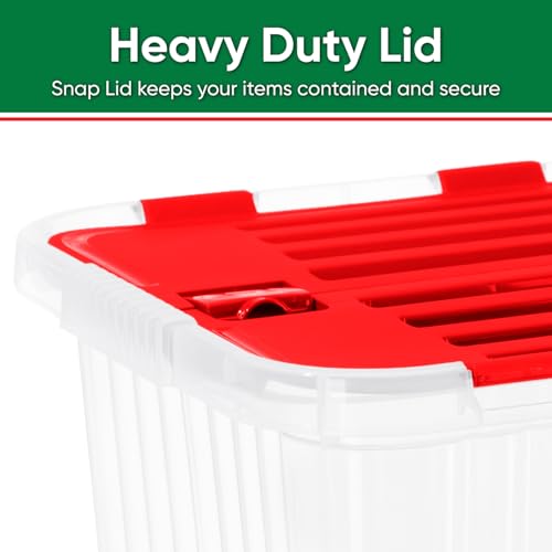 Image of Superio Red Storage Box with Red Hinged Lids, Plastic Container Bins for Organizing with Attached Lid, Stackable Crates, BPA Free, Organizers for Home and Office, 35 Quart (20.25 inchx14 inchx10.5 inch)