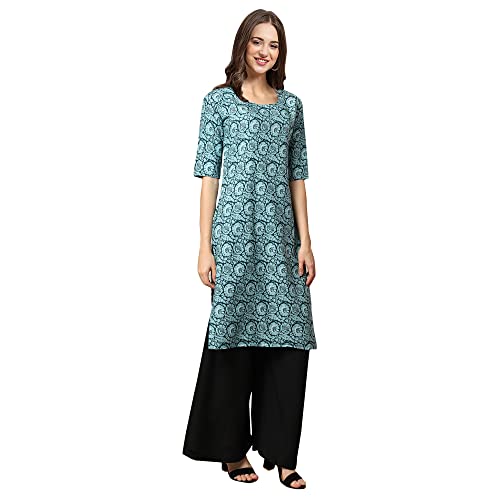 Image of Pinkmint Women's Crepe Grey Color Floral Printed Straight Kurti[NB-530357]