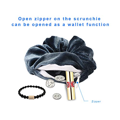 Velvet Hair Pocket Scrunchies Hair Ties Wth Hidden Zipper For Girls Women Cute Elastic Hair Accessories Great Scrunchy (4Mixed) #TOP2