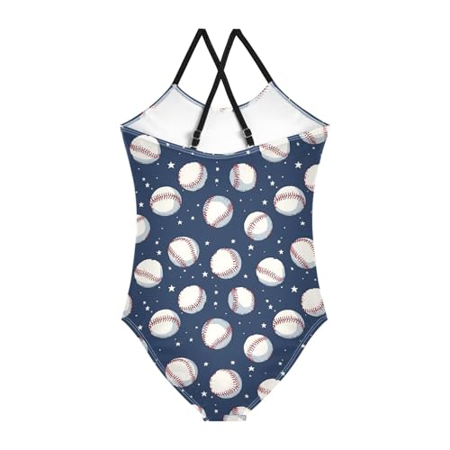 Girls One Piece Swimsuits Baseball Pattern Cute Swimwear Bathing Suits 3-10T2